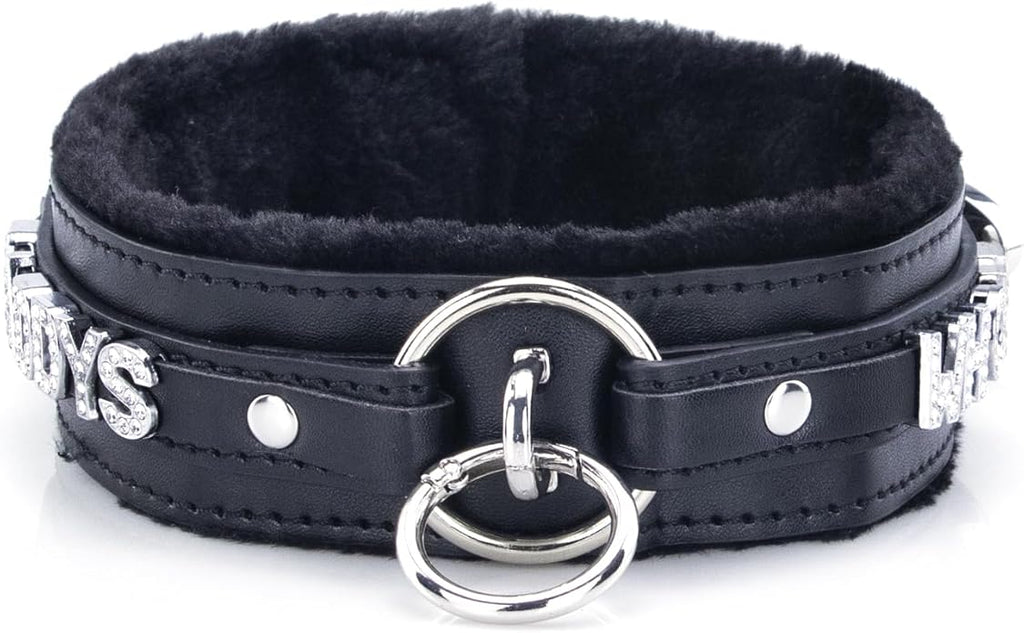 Sparkle Letter Choker Collar For Women, Furry O-ring Leather Collar Punk Gothic Choker Necklace Adjustable Fashion Jewelry, Black