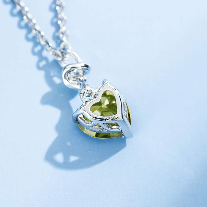 AGVANA Valentines Day Gifts 14K Solid White Gold Diamond Gemstone Pendant with Sterling Silver Chain 8mm Heart Birthstone Necklace Fine Jewelry Anniversary Birthday Gifts for Women Mom Wife