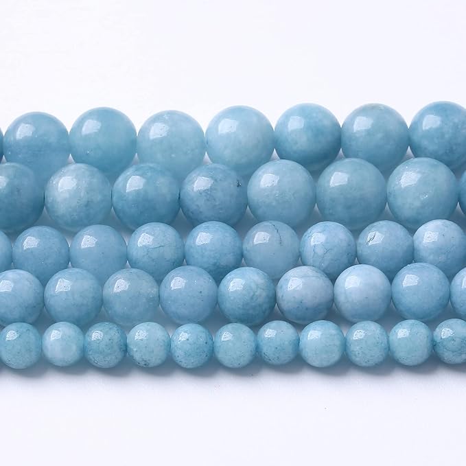 32Pcs 12mm Natural Blue Chalcedony Jades Beads for Jewelry Making Aquamarine Jades Energy Stone Healing Beads DIY Bracelet Necklace 15" 1 Strand