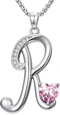 Valentines Day Gifts for Women Alphabet A to Z Initial Birthstone Pendant Necklaces for Women - 18k White Gold Plated Personalized Name Jewelry Valentine Mothers Day Birthday Gifts for Women Her Girlfriend