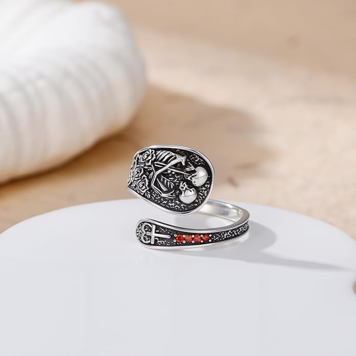 Midari Sun and Moon/Bee/Celtic/Life of Tree/Lotus Spoon Ring for Women 925 Sterling Silver Adjustable Ring Open Ring for Women Men Halloween Birthday Gift
