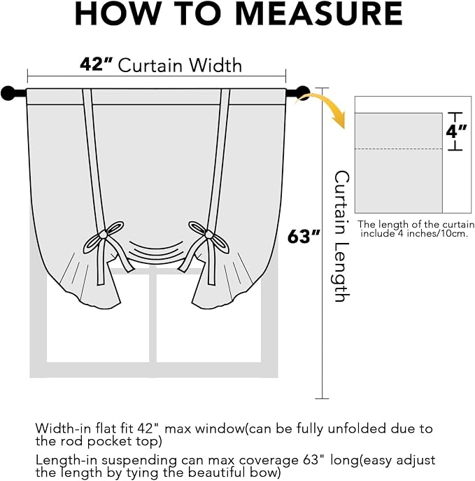 H.VERSAILTEX Pure White Curtains Thermal Insulated Tie Up Window Shade Light - Image 2