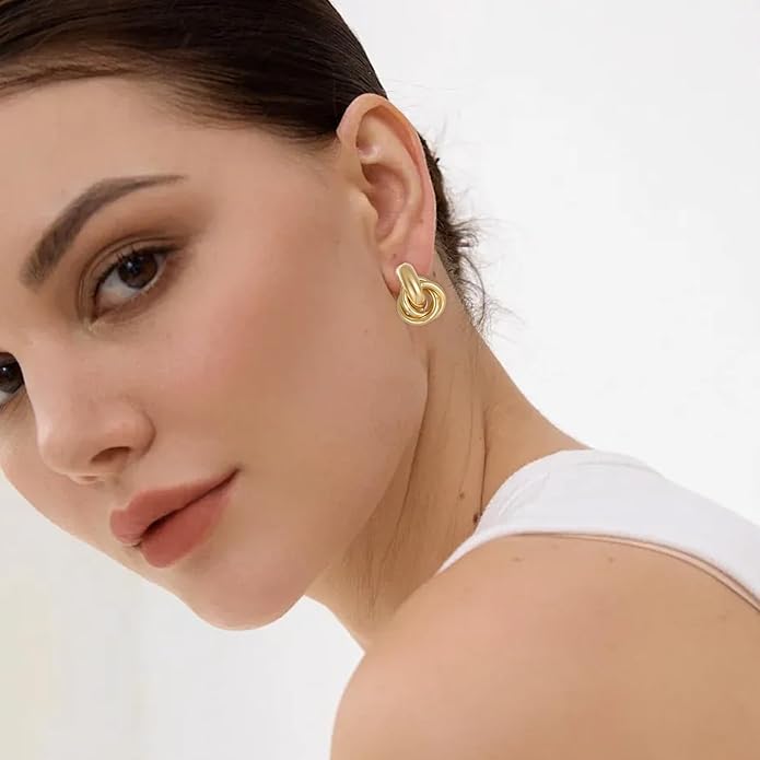 Gold/Silver Statement Geometric Earrings for Women Chunky Gold Knot Link Drop Dangle Earrings Trendy Jewelry Gift