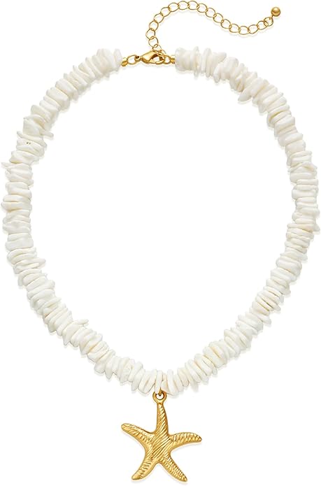 WOWORAMA Gold Necklace for Women Boho Spiral Conch Shell Necklace Starfish Necklace Vintage Ocean Sea Shell Choker Pendant Necklace Adjustable Summer Beach Jewelry