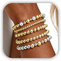 Gold Bracelets for Women Waterproof, 14K Gold Plated Beaded Cross Bracelets Set,Boho Stretch Bracelets Stackable Jewelry for Women Teenage Girls Jewelry Christmas Gifts