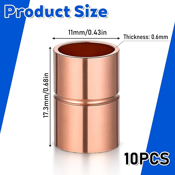 3/8 Inch Straight Copper Fittings 10 Pcs Copper Pipe Welding Joint Pipe - Image 2