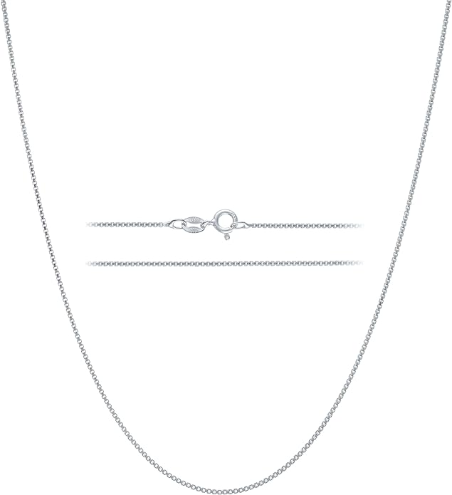 KISPER 925 Solid Sterling Silver 1mm Dainty Thin Box Chain Necklace for Women, Italian Made Tarnish Resistant Waterproof Hypoallergenic, 14 16 18 20 22 24 30 inches