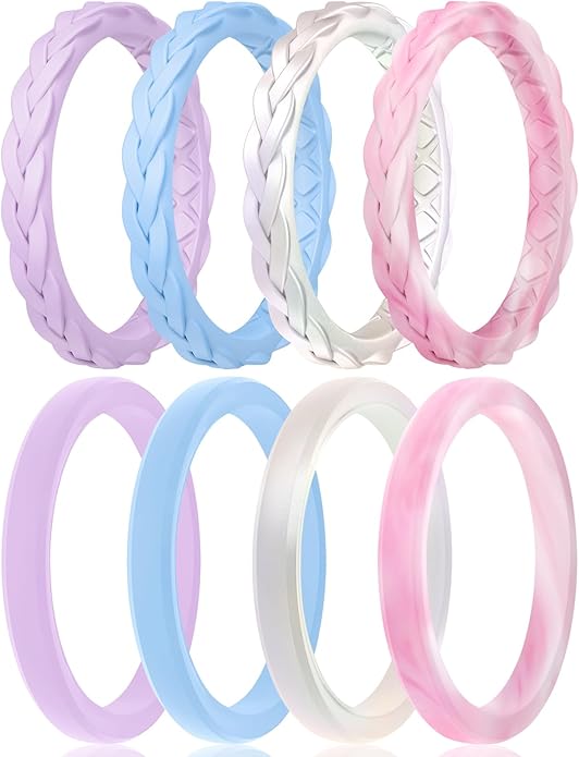 Egnaro Women's Wedding Bands, Silicone Thin and Stackable Rubber Engagement Ring, Variety Multipack With Breathable Grooves Workout Accessories