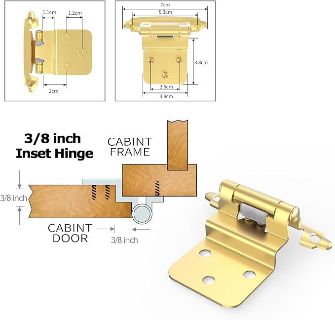 3/8 Inch Inset Cabinet Hinges, 25 Pairs Self Closing Flush Face Mount Hinges - Image 4