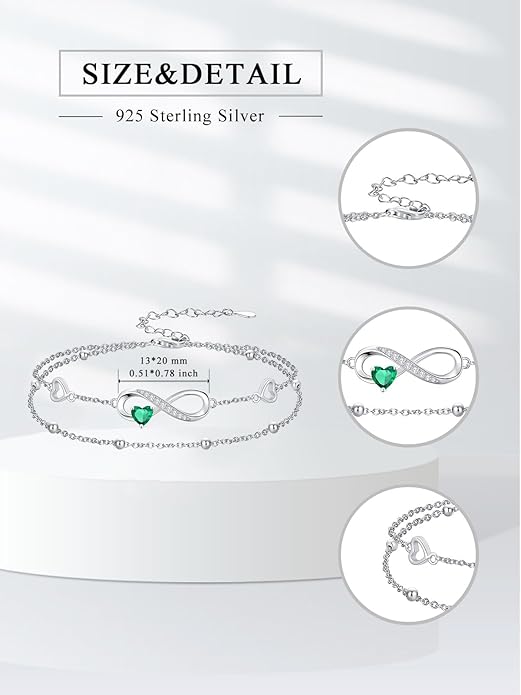 Dorunmo Infinity Heart Anklet Bracelet for Women 925 Sterling Silver Adjustable Infinity Birthstone Bracelet Friendship Jewelry Gifts for Women Birthday Christmas