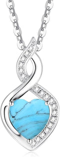 FANCIME 14K Solid White Gold Heart Birthstone Necklace with Diamond Pendent Birthday Gifts for Mom Women, Sterling Silver Chain 16" + 2" Extender