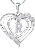 RIVIKO Heart Initial Necklace for Women, 925 Sterling Silver Letter Pendant,Personalized Charm Alphabet Jewelry Valentines Mother's Day Anniversary Christmas Birthday Gifts for Women Her Mom Wife