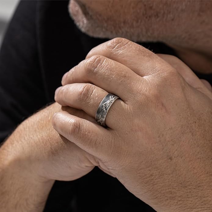 Mountain Range Band Ring For Men, 925 Sterling Silver Nature Inspired Vintage Mens Rings, Rustic Mens Wedding Band, Handmade Oxidized Silver Jewelry For Men, Unique Gifts for Him