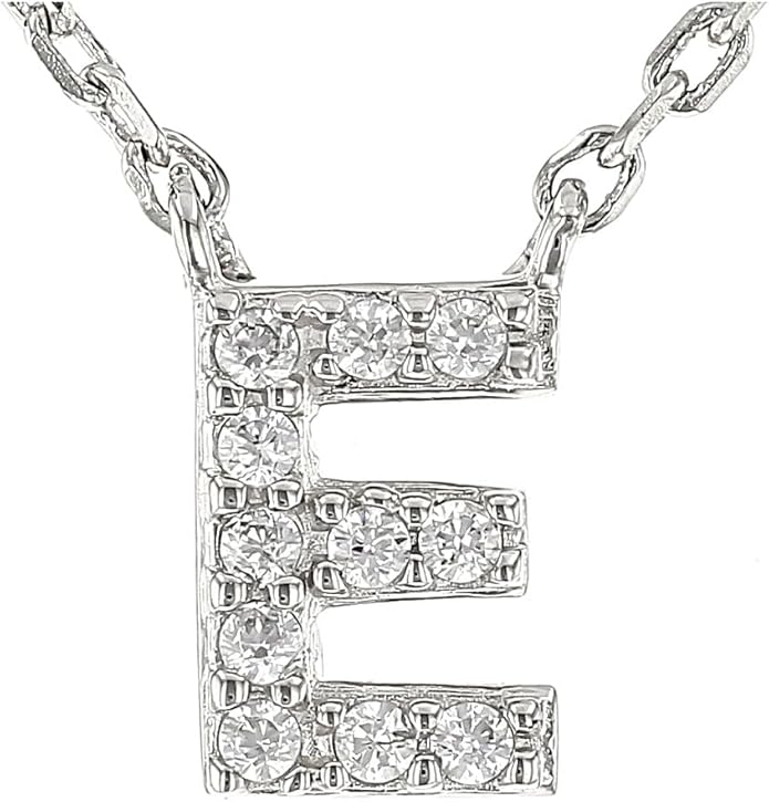 JTV Sterling Silver Initial Necklace for Women, 0.13 CTW White Cubic Zirconia Letter Pendant, Rhodium-Plated, Personalized Monogram Jewelry, Gift Box Included, 18”