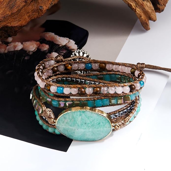 ZOSOJONA Women Wrap Bracelets Boho Natural Stone Jasper Turquoises Strand Bracelet Jewelry Collection