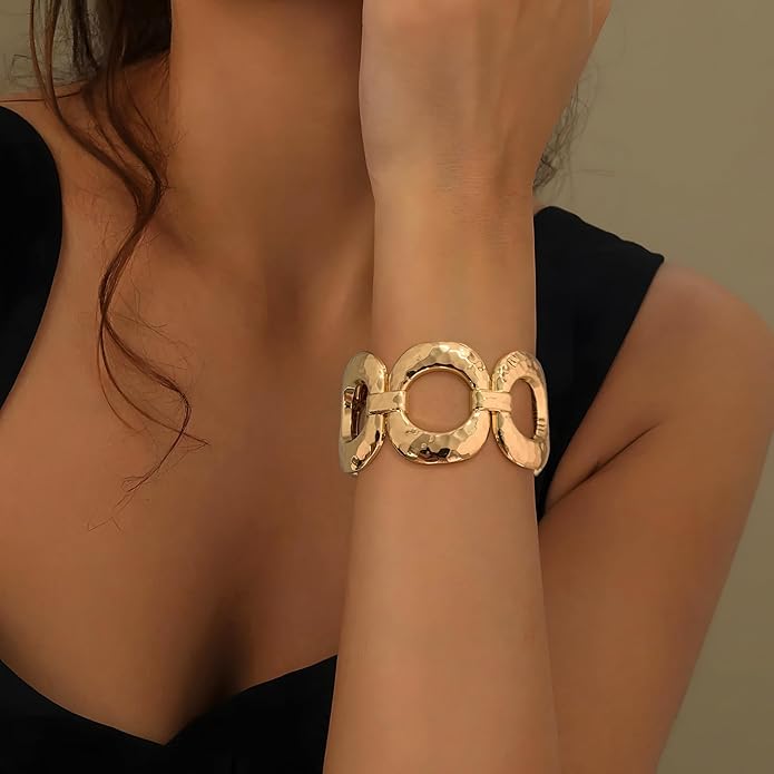 Chunky Gold Bangles Bracelet for Women Trendy Statement Bracelet Dainty Charm Gold Valentine's Day Gift Jewelry for Her