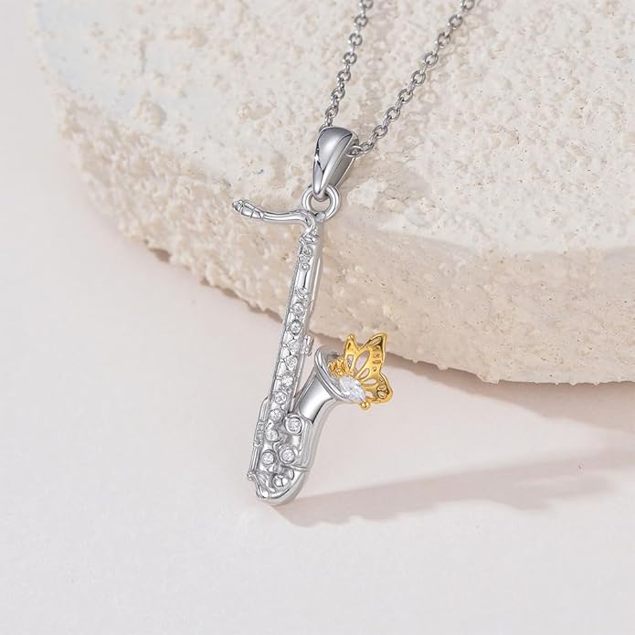 Violinist Necklace Sterling Silver Music Crystal Jewelry Saxophone Cello Violin Piano Flute Music Note Necklace Music Gifts for Women Girl Daughter
