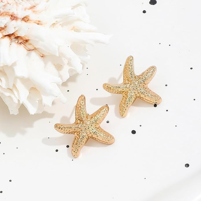 Gold Starfish Earrings for Women Trendy Dainty Starfish Statement Stud Earrings Hypoallergenic Summer Beach Ocean Coastal Jewelry