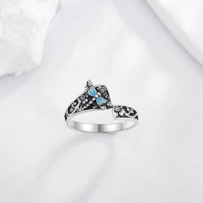 Spoon Rings 925 Sterling Silver Adjustable Hummingbird/Shark/Daisy/Tree Of Life/Dragonfly/Witches Knot/Sea Turtle Ring Thumb Rings Birthday Jewelry Gifts for Women Mother