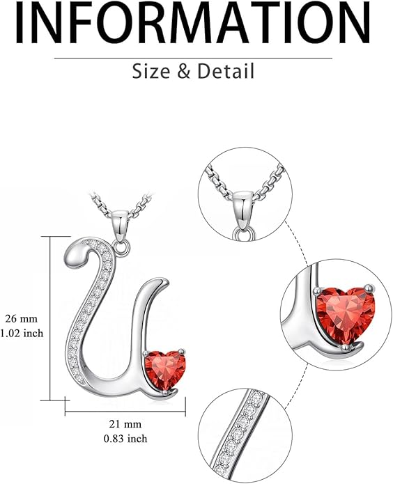Valentines Day Gifts for Women Alphabet A to Z Initial Birthstone Pendant Necklaces for Women - 18k White Gold Plated Personalized Name Jewelry Valentine Mothers Day Birthday Gifts for Women Her Girlfriend