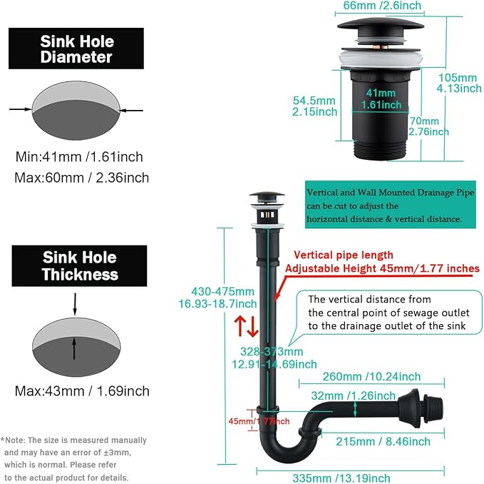 Brass P Trap with Pop Up Drain Stopper With Overflow, U-Shape 1 1/4 Slip Joint - Image 2