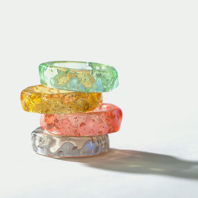 Viva Joya Resin Acrylic Plastic Knuckle Rings for Women, Chunky Trendy Colorful Stackable Jewelry, Statement Dome Thick Rings, Bulk Set