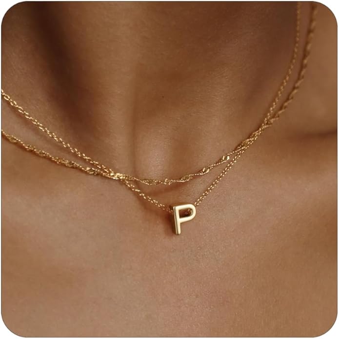 Initial Necklaces for Women, Trendy 14K Gold Plated Layered Necklace Dainty A-Z Letter Custom Name Personalized Choker Necklaces Non Tarnish Fashion Accessories Gold Jewelry Birthday Gifts for Her