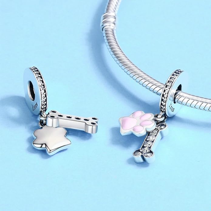 Charm Beads for Women, S925 Sterling Silver Dangle Charm Beads for European Charm Bracelet & Snake Chain Bracelets, Love Family Friendship Butterfly Pet Flower Designs, Gift Box Included