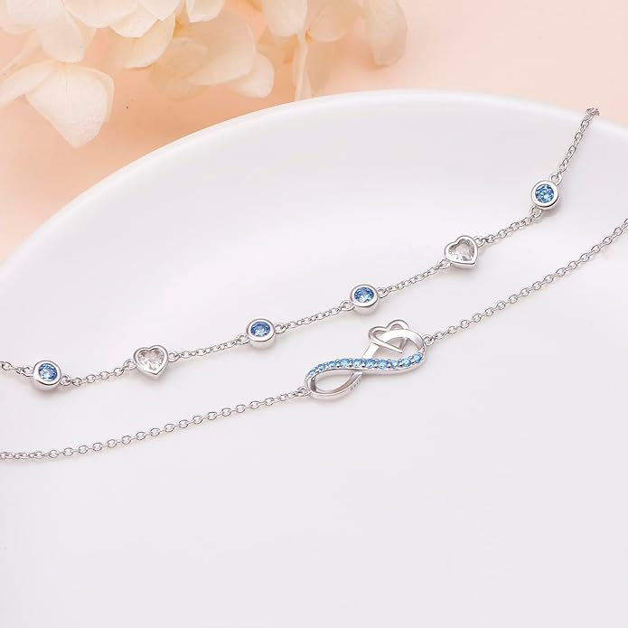 S925 Sterling Silver Infinity Heart Ankle Bracelet Endless Love Symbol Charm Adjustable Jewelry Summer Beach Stylish Gifts for Mom Wife Women