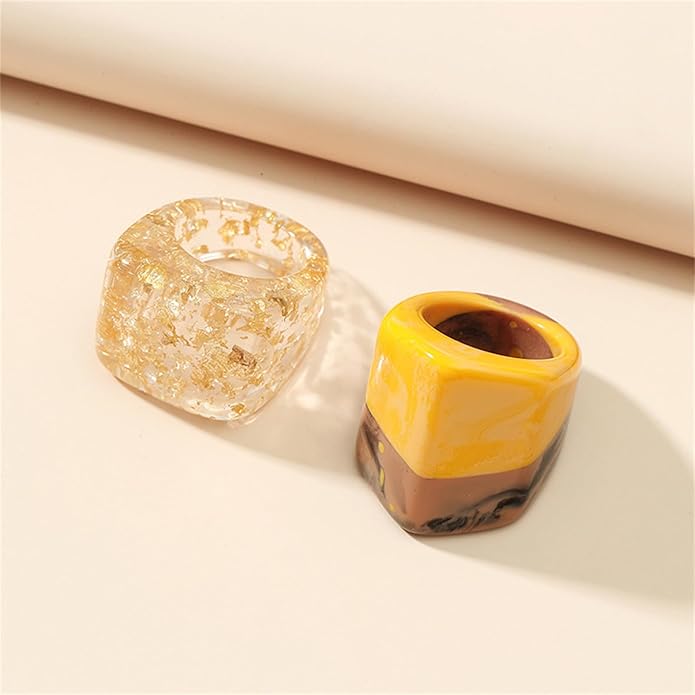 Multicolor Resin Chunky Rings for Women,Acrylic Plastic Rin Knuckle Finger Cute Trendy Aesthetic Y2k Statement Ring Vintage Simple Geometric Rings Jewelry