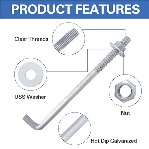 1/2” x 12” Concrete Anchor Bolts L Shaped, Hot-Dip Galvanized - Image 4