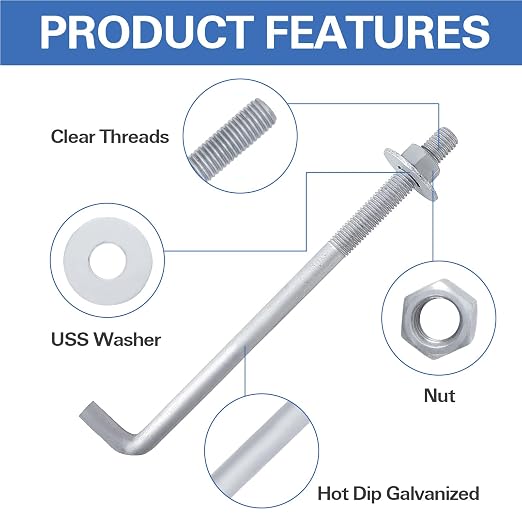 5/8" x 14" Concrete Anchor Bolts L Shaped, Hot-Dip Galvanized - Image 4