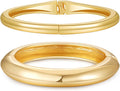 2pcs Gold Bangle Bracelets for Women, Trendy Hinged Cuff Open Wide Chunky Gold Bracelet Stack Arm Cuff Jewelry for Women