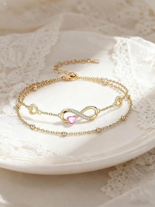 Dorunmo Infinity Heart Anklet Bracelet for Women 925 Sterling Silver Adjustable Infinity Birthstone Bracelet Friendship Jewelry Gifts for Women Birthday Christmas