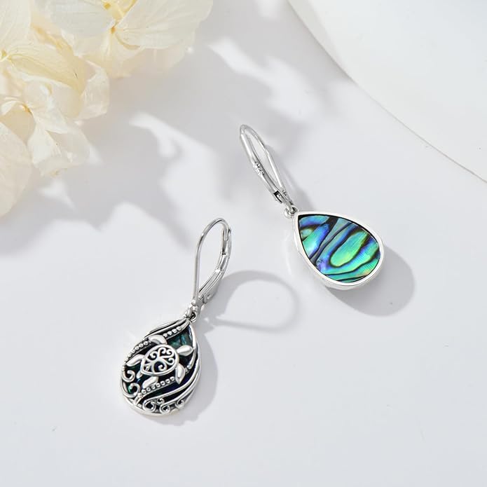 Animal Earrings 925 Sterling Silver Abalone Shell Dangle Drop Earrings Leverback Earrings Cute Animal Jewelry Gifts for Women Girlfriend