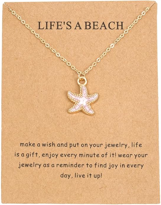 6Pcs Gold Beach Starfish Necklace Set for Women Cute Beachy Hawaii Star Fish Bulk Necklaces Pack Trendy Hawaiian Friendship Matching Jewelry Accessories