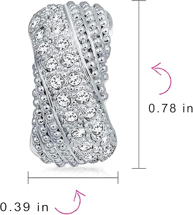 Fashion Bridal Wedding 3 Row Pave Crystal Dome Endless Hinged Huggie Hoop Clip On Earrings For Women Non Pierced Ears Yellow Gold Silver Plated