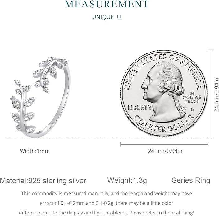 MUNDELL 925 Sterling Silver Simple Multi-layer Leaf Adjustable Ring Green Lucky Leaves Statement Ring for Women Promise Ring Fine Jewelry