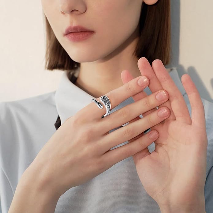 URONE Hummingbird/Bee/Scorpion/Moon Phase Spoon Ring Sterling Silver Thumb Ring Vintage Jewelry Gifts for Women