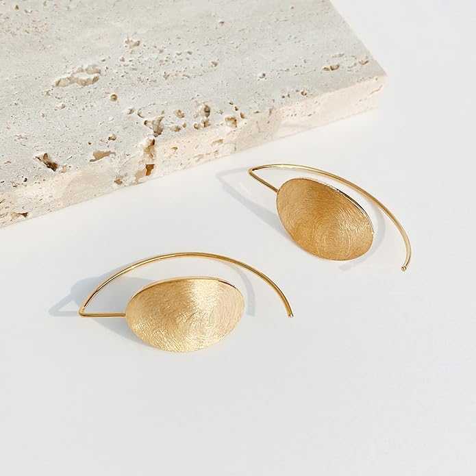 OZEL Gold Dangle Earrings for Women Brushed Finish, Matte Gold Statement Jewelry, 14k Gold Plated