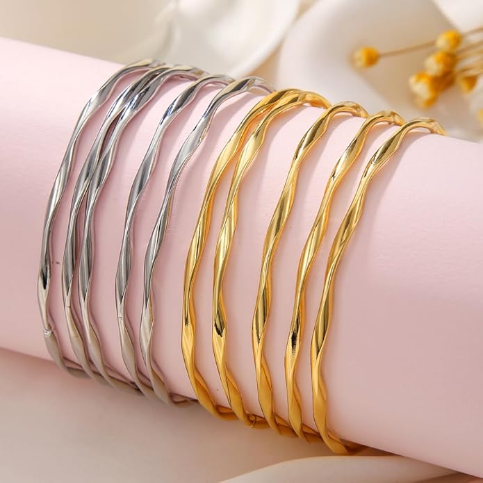 16Pcs Gold Bangle Bracelets for Women - Multi Layer Stackable Textured Bracelets Boho Jewelrys Set.