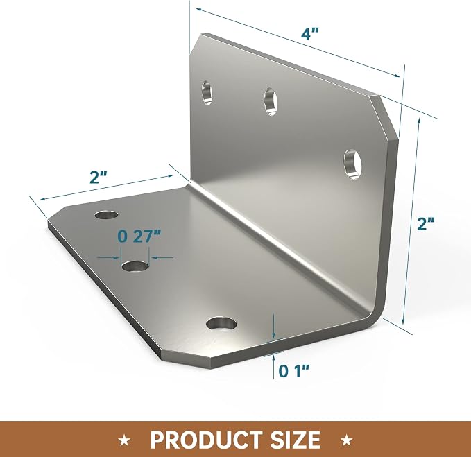 4x2x2 L Bracket Corner Brace, 4 Inch Galvanized | Medium L Angle Iron Heavy Duty - Image 6