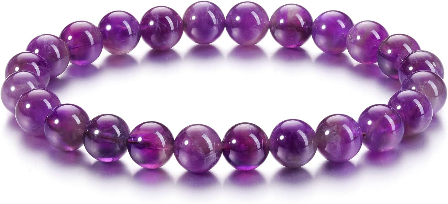 Jovivi Crystal Bracelets for Women Men - 8mm Handmade Natural Semi Precious Gemstone Beaded Bracelets, Round Stone Beads Stretch Bracelet, Healing Yoga Bracelets Jewelry Gifts