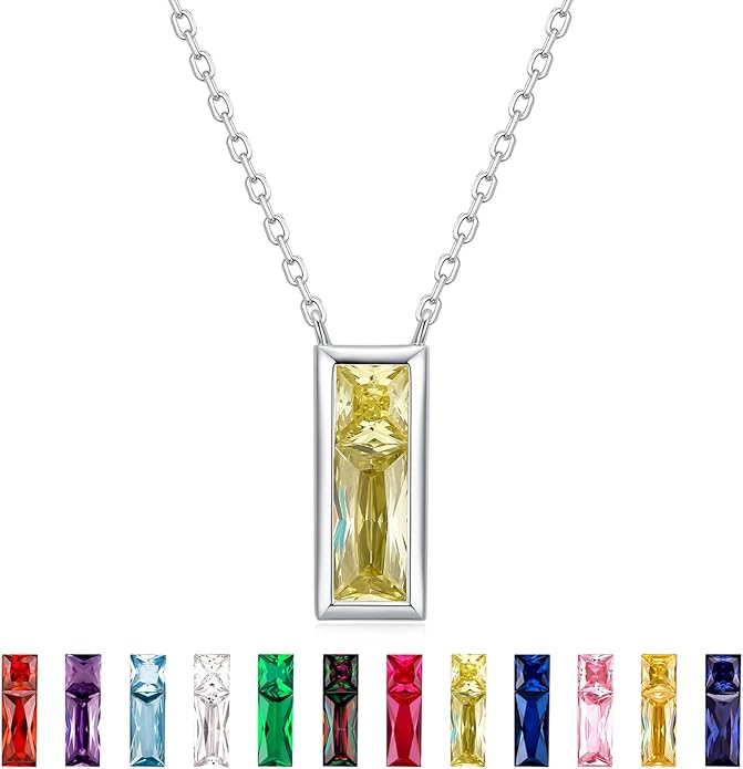 SUNFEEL Birthstone Necklace for Women, S925 Sterling Silver Necklaces with Square Cubic Zirconia Gemstone Necklace Women's Jewelry Anniversary Birthday Gifts for Women Mom Wife Her
