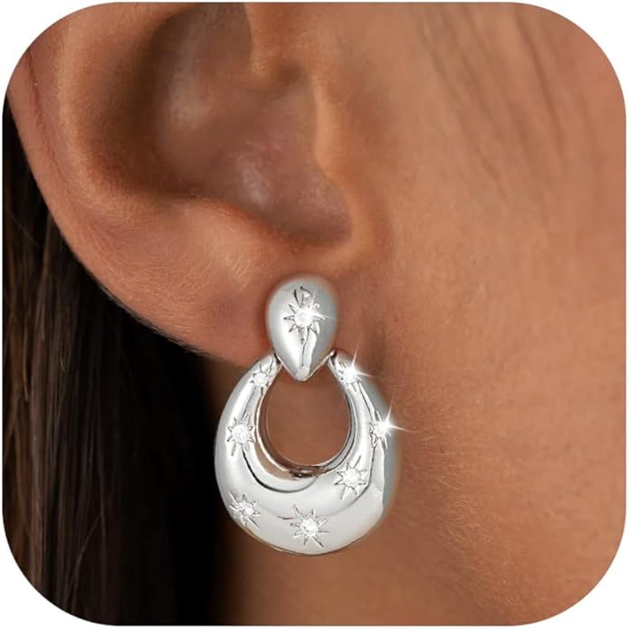 Clip on Earrings for Women Hypoallergenic Statement Retro Clip Earrings 14K Gold/Silver Plated Hoop Dangle Earrings 5A Cubic Zirconia Round Multiple Styles for Women Fashion Trendy Jewelry Gifts