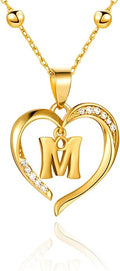 Cicy Bell Womens Heart Initial Necklace for Women 18k Gold Plated Shell Personalized Letter Pendant Necklace 17.7'' with 2'' Extender