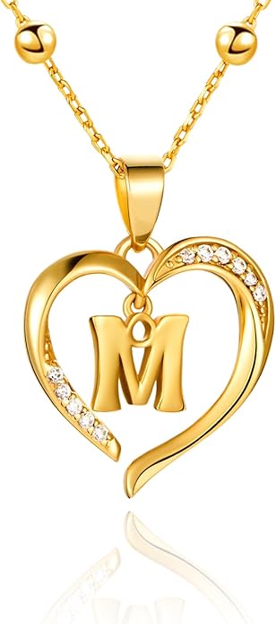Cicy Bell Womens Heart Initial Necklace for Women 18k Gold Plated Shell Personalized Letter Pendant Necklace 17.7'' with 2'' Extender