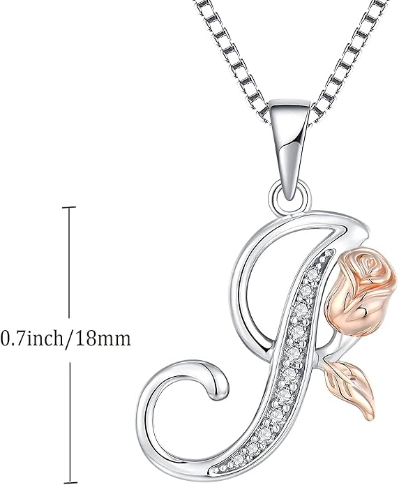 STARCHENIE Initial Necklace for Women Sterling Silver Letters 26 Alphabet Pendant Rose Flower Jewelry Gifts for Family Sisters Friend