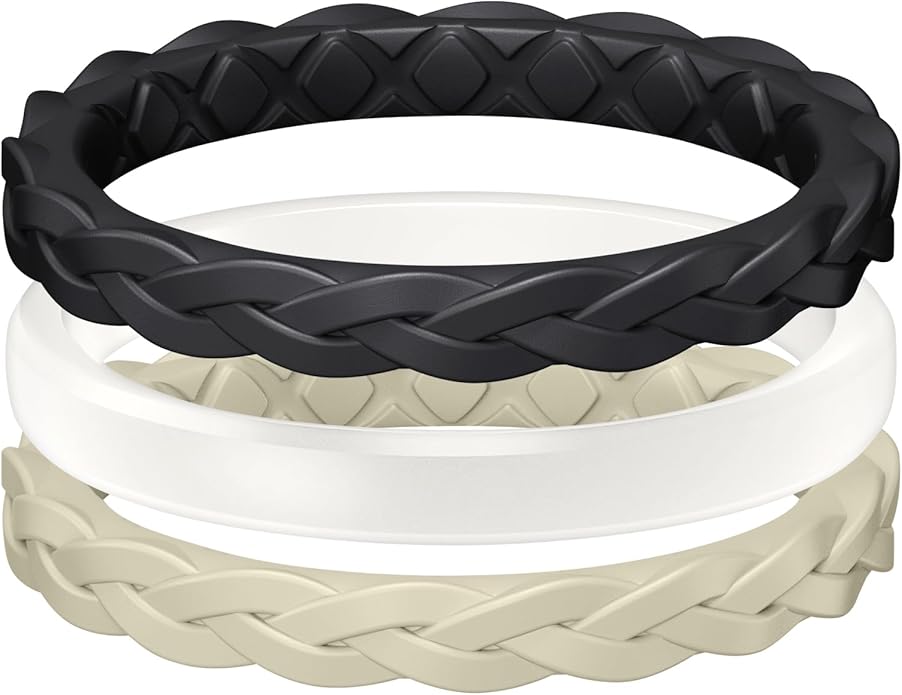Egnaro Women's Wedding Bands, Silicone Thin and Stackable Rubber Engagement Ring, Variety Multipack With Breathable Grooves Workout Accessories
