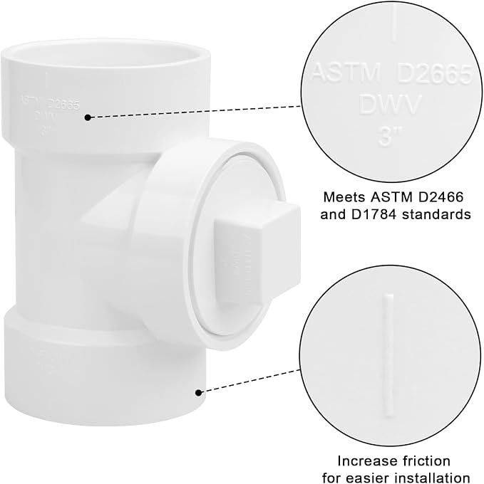 3IN PVC DWV Cleanout Tee with Plug Pipe Fitting SCH40 3IN DWV PVC Sewer - Image 4